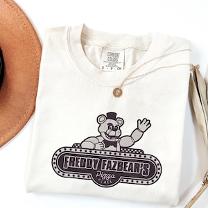 Comfort Colors® Custom Vintage Villain Halloween Horror Nights Five Nights at Freddys Pizza Place Embroidered Tee, Halloween Gamer ESD534.DT