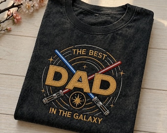 Besticktes Disney Star Wars Dad Washed T-Shirt, Der beste Vater im Galaxy Shirt, Vatertagsgeschenk, magischer Rundhalsausschnitt, Disney Trip Shirt