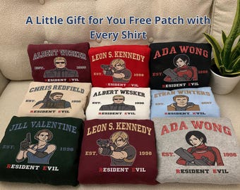 Custom Residence Evil Characters Group Embroidery Sweatshirt, Resident Evil Requiem Halloween Gamer Shirt,Gift For Horror Game ESD525-530.DT