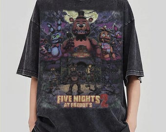 Comfort Colors® レトロ ファイブ・ナイツ・アット・フレディーズ ハロウィン 2025 Tシャツ、FNAF2 シャツ、ファン ハロウィン ゲーマー & TV、女性と男性へのギフト、PSD351