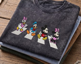 Mickey And Friend Embroidered Mineral Wash Shirt, Vintage Disney Park Outfit, Magic Kingdom Minnie Donald Daisy Cross The Road, Gift For Fan
