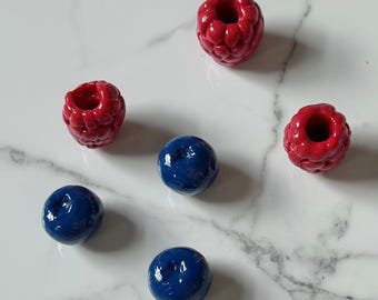 Berry Fridge Magnets: Handmade Blueberry and Raspberry Strong Clay Magnets