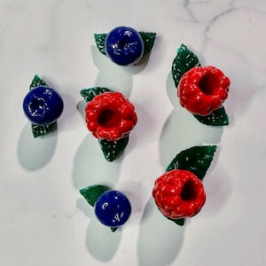 Leafy Berry Fridge Magnets: Handmade Blueberry and Raspberry Strong Clay Magnets