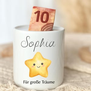 Personalisierte Kinder Spardose mit Namen–Geldgeschenk zur Taufe, Geburt & Geburtstag, Kommunion, Taufgeschenk, Geschenk für Baby und Kinder image 1