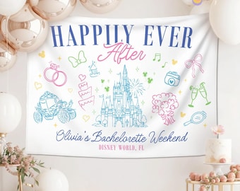 Personalized Disney Bachelorette Party Wall Tapestries, Disney Castle Bridal Shower Backdrop, Team Bride To Be Bridesmaid Banner Decoration