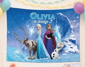 Personalized Disney Frozen Birthday Wall Tapestries, Disney Princess Elsa Anna Olaf Birthday Party Backdrop, Birthday Girl/Boy Banner Decor