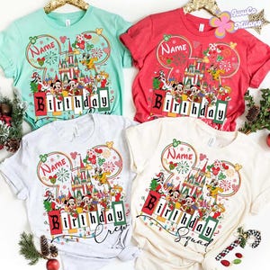 Personalized Mickey and Friends Christmas Disney Birthday Shirt, Family Birthday Trip, Birthday Boy, Birthday Girl Disney Christmas Shirt