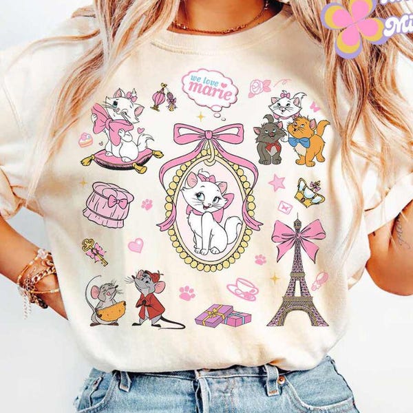 Coquette Bow Disney The Aristocats Marie Shirt, Berlioz Toulouse Marie Cat Lovers Disney Girl Trip Shirt, Coquette Girly Marie Birthday Girl