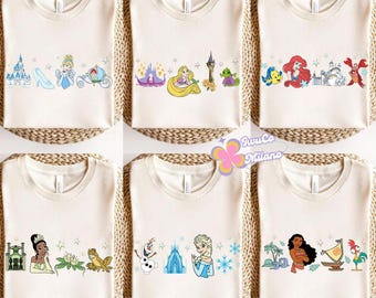 Disney Princess Shirt, Cinderella Rapunzel Belle Elsa Moana Ariel Disney Girl Trip Shirt, Girly aesthetic Princess Birthday Girl Disney Trip