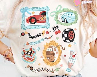 Coquette Bow Bracelet Disney Cars Shirt, Lightning McQueen Mater Doc Hudson Sally Carrera Birthday Cars Family Shirt, Disney Girl Trip Shirt