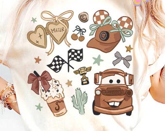 Coquette Bow Piston Cup Mater Disney Cars Shirt, Lightning McQueen Mater Doc Hudson Sally Carrera Birthday Cars Family, Disney Girl Trip Tee