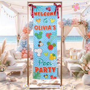 Personalized Disney Summer Beach Pool Party Welcome Banner, Mickey Mouse Family Summer Party Welcome Sign Outdoor Ceremony Backdrop Decor image 7