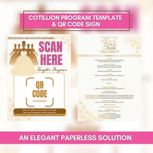 Cotillion Ceremony Program + QR Code Sign | Debutante Ball Program Canva Template
