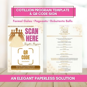 Cotillion Ceremony Program + QR Code Sign | Debutante Ball Program Canva Template
