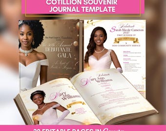 Cotillion Program Template | 32 Page Debutante Ball Program Canva Template | Souvenir Journal & Gala Ad Pages