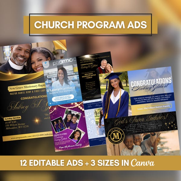 Editable Canva Ad Templates for Church Programs, Cotillions, Galas (Digital Download)