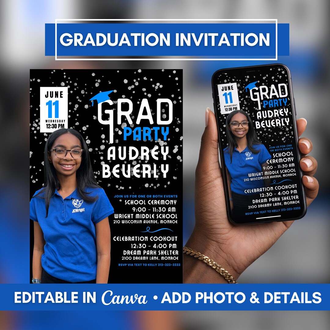 Editable Graduation Invitation Template | Photo Grad Party Invite ...