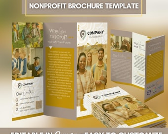 Nonprofit Brochure Template Canva | Tri Fold Program Flyer for Community Outreach & Organizations
