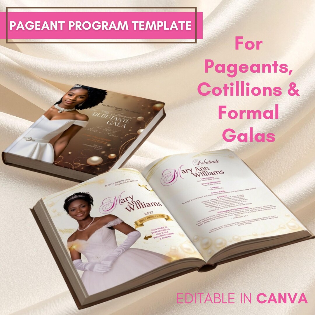 Pageant Programme Layout Cotillion Program Canva Template | Pageant Book, Souvenir Journal, Gala ...