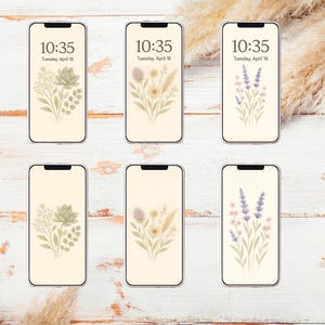Frühlings-Handy-Hintergründe, Blumen-Tapeten für iPhone, Minimalistische Smartphone-Tapeten-Set, Boho-Hintergründe