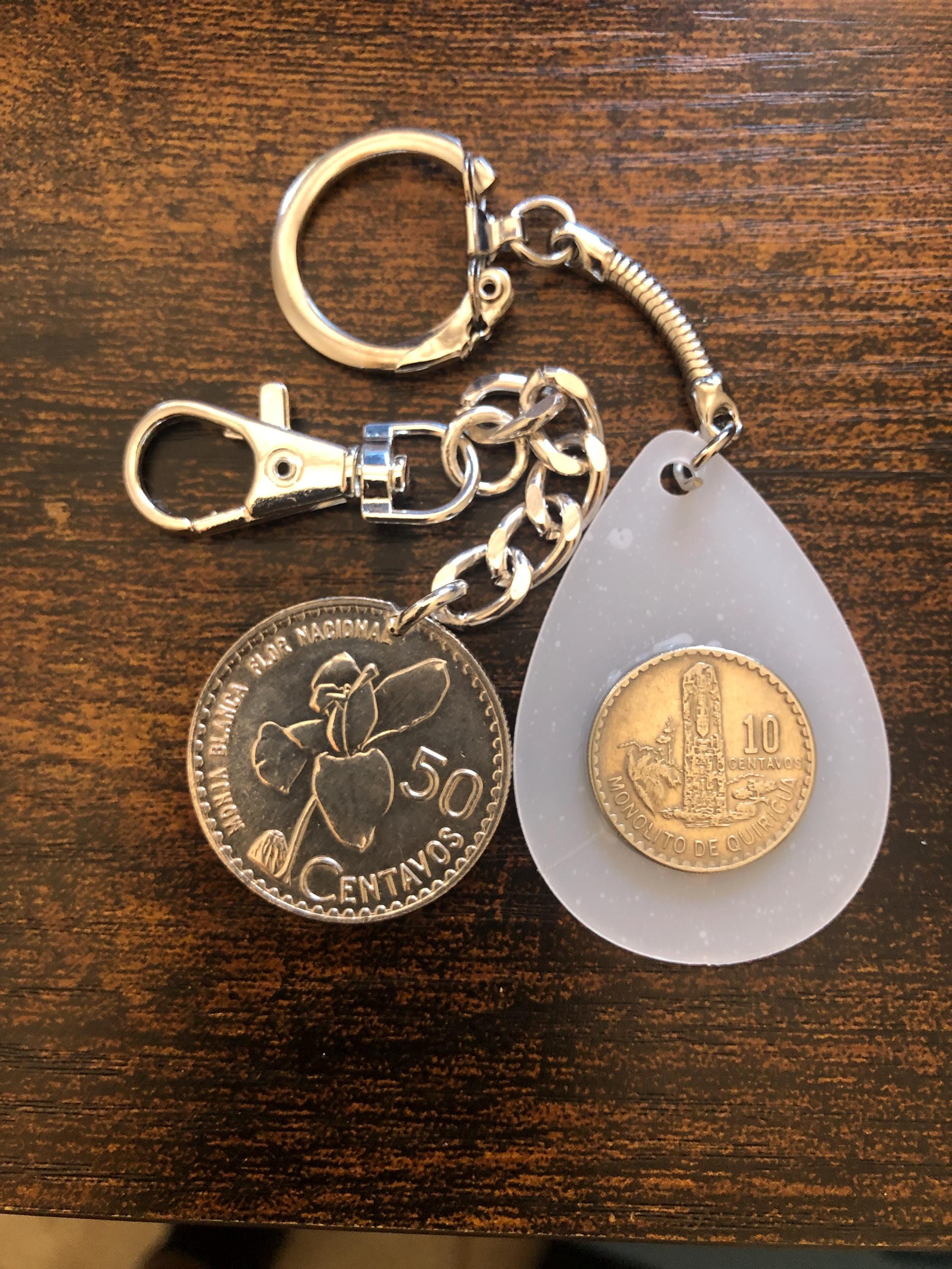 Coin Keychain Guatemala (1962) 50 Cent Silver