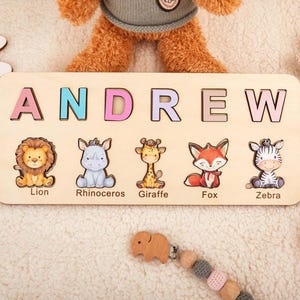 Animals Wooden Name Puzzle | Busy Board Puzzle | Toddler Toys | Baby Girl Gifts | Gift for Kids | Birthday Gift | Baby First Easter Present