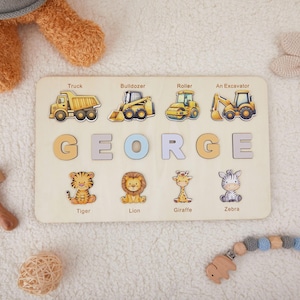 Baby Name Puzzle, Personalized Kids Busy Board, Sensory Toy 2 Year-Old, Crocodile/Train Wooden Puzzle, Nursery Decor, Unique Birthday Gift