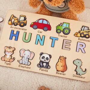 Animals Wooden Name Puzzle, Montessori Busy Board, Toddler Toys , Baby Girl Gifts, Gift for Kids, Baby First Easter Present, Birthday Gift