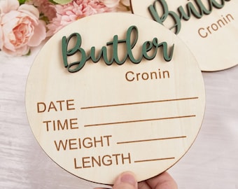 Custom Baby Announcement Sign: 3D Maple Wood Birth Stats