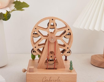 Engraved Name-Musical Carousel Gift,Personalized Wooden Train Music Box,Musical Wooden Ballerina Carousel Keepsake, Gift for Kids