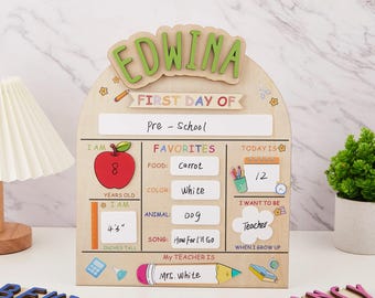 Letrero personalizado para el primer día de clases, Letrero para el primer día de clases en kínder, Letrero de regreso a clases, Letrero reutilizable de regreso a clases para fotos