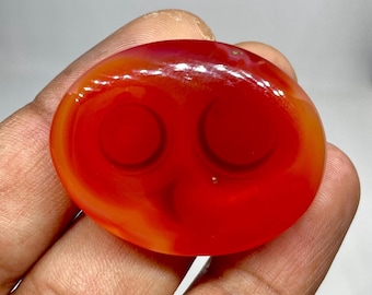 Cabujón Aqeeq rojo de 79 quilates, piedra preciosa natural, cara de emoji pulida (30 x 39,50) para joyería