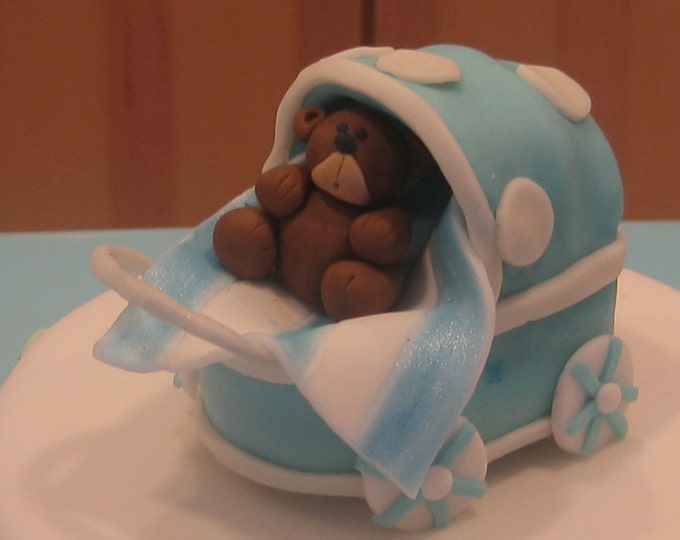 Edible Fondant Blue Baby Stroller/carriage Cake Topper. - Etsy