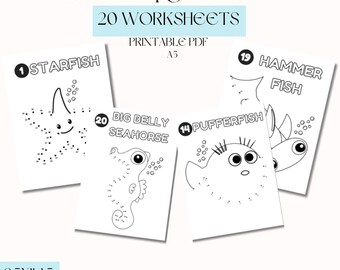 Dot to Dot Printable Worksheets | Join The Dots | Kids Dot-to-Dot Colour Pages Activity Book | Ages 4-8 | Simple Minimalistic | Printable