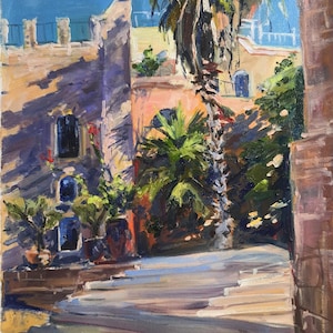Old Jaffa. Original oil painting. Interior art on canvas. Impressionist landscape. By Israel artist Valentina Stolbun.