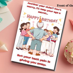 Carte numérique d'anniversaire drôle pour lui ou elle, vieille carte de blague de maux de dos imprimable, cadeau de dernière minute bricolage, carte d'anniversaire à téléchargement immédiat