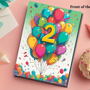 Happy 2nd Birthday Digital Card, Printable Second Birthday Card for Toddler Boy or Girl, DIY Gift with Balloons, Instant Download File