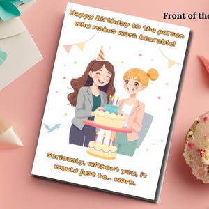 Carte numérique d'anniversaire drôle de collègue, carte imprimable d'humour de bureau pour la meilleure amie de travail, cadeau de dernière minute bricolage, carte d'anniversaire à téléchargement immédiat