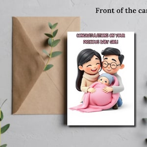 Newborn Baby Girl Digital Card, Printable Congratulations Design, DIY Gift for New Parents, Instant Download Welcome Baby Card