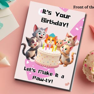 Carte numérique d'anniversaire drôle, faisons-en un modèle imprimable, cadeau DIY pour les amoureux des chats, jolie carte de chat de dernière minute à téléchargement immédiat
