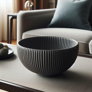 Modern Round Ribbed Design Bowl - Decorative Centerpiece for Home or Office