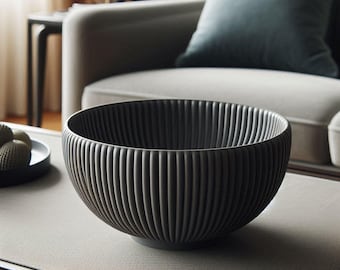 Modern Round Ribbed Design Bowl - Decorative Centerpiece for Home or Office