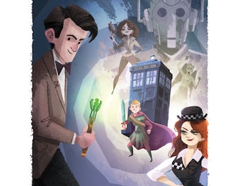 Dr. Who Montage | Fine Art Print | Matt Smith, Eleventh Doctor, Amy Pond, Rory, TARDIS, Dalek | Flimflammery
