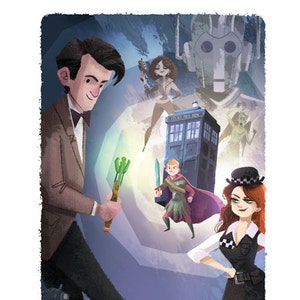 Dr. Who Montage Fine Art Print Matt Smith, Eleventh Doctor, Amy Pond, Rory, TARDIS, Dalek Flimflammery image 1