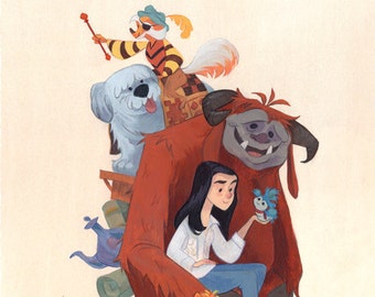 Sarah and Her Friends, Labyrinth Tribute | Fine Art Print | Hoggle, Sir Didymus, Ludo, Ambrosius, Firey | Flimflammery