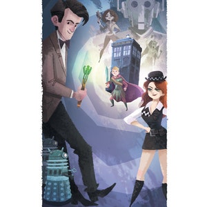 Dr. Who Montage Fine Art Print Matt Smith, Eleventh Doctor, Amy Pond, Rory, TARDIS, Dalek Flimflammery image 3