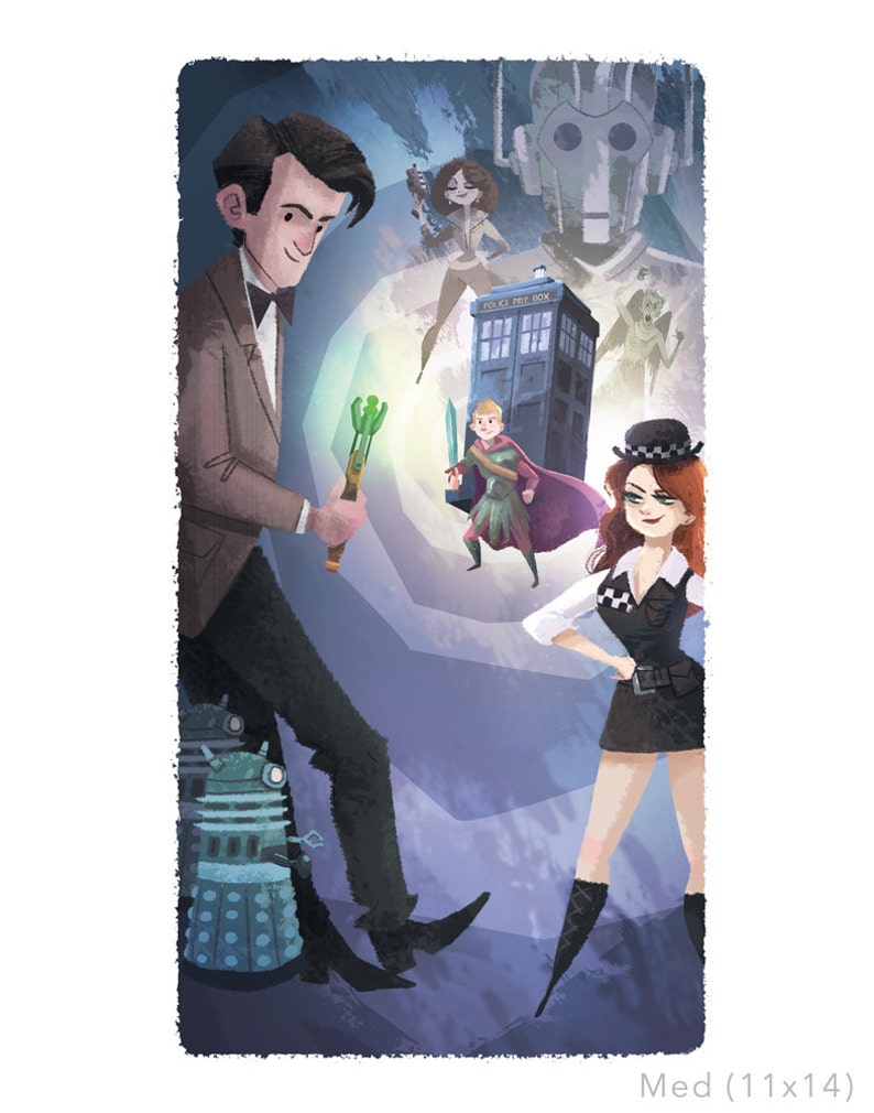 Dr. Who Montage Fine Art Print Matt Smith, Eleventh Doctor, Amy Pond, Rory, TARDIS, Dalek Flimflammery image 3