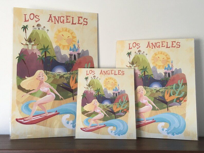 Visit Los Angeles Fine Art Print Vintage Inspired Travel Etsy