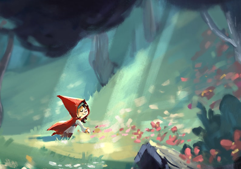 Little Red Riding Hood Picking Flowers 6 X12 WIDE Fine Art Etsy