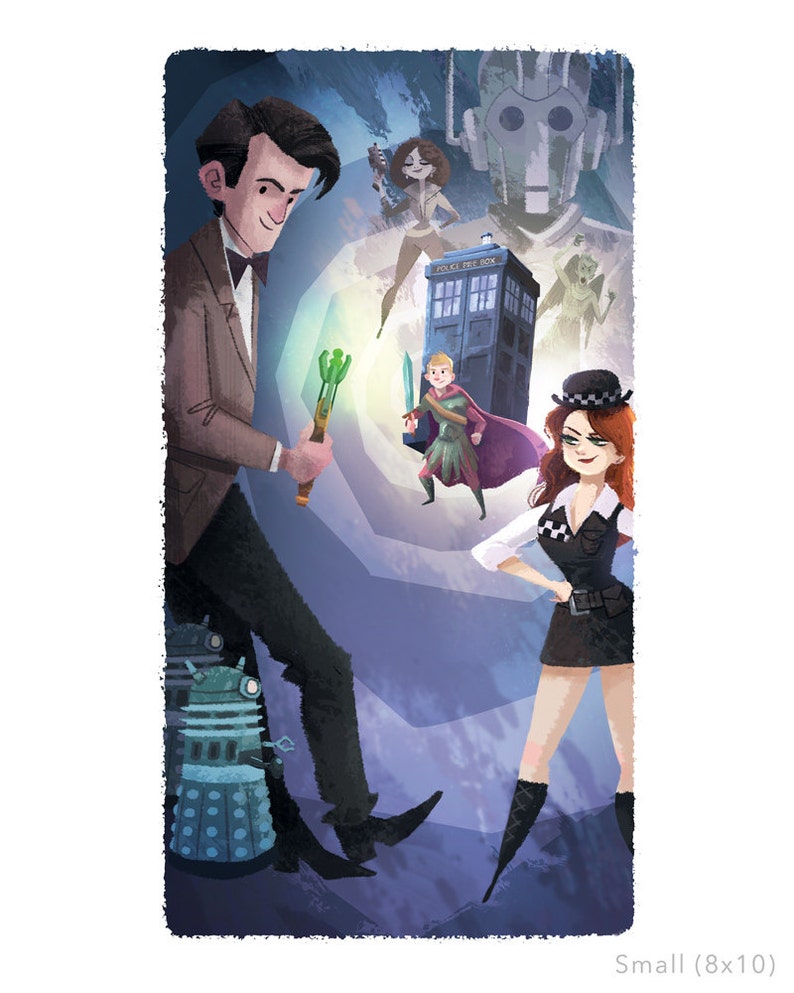 Dr. Who Montage Fine Art Print Matt Smith, Eleventh Doctor, Amy Pond, Rory, TARDIS, Dalek Flimflammery image 4
